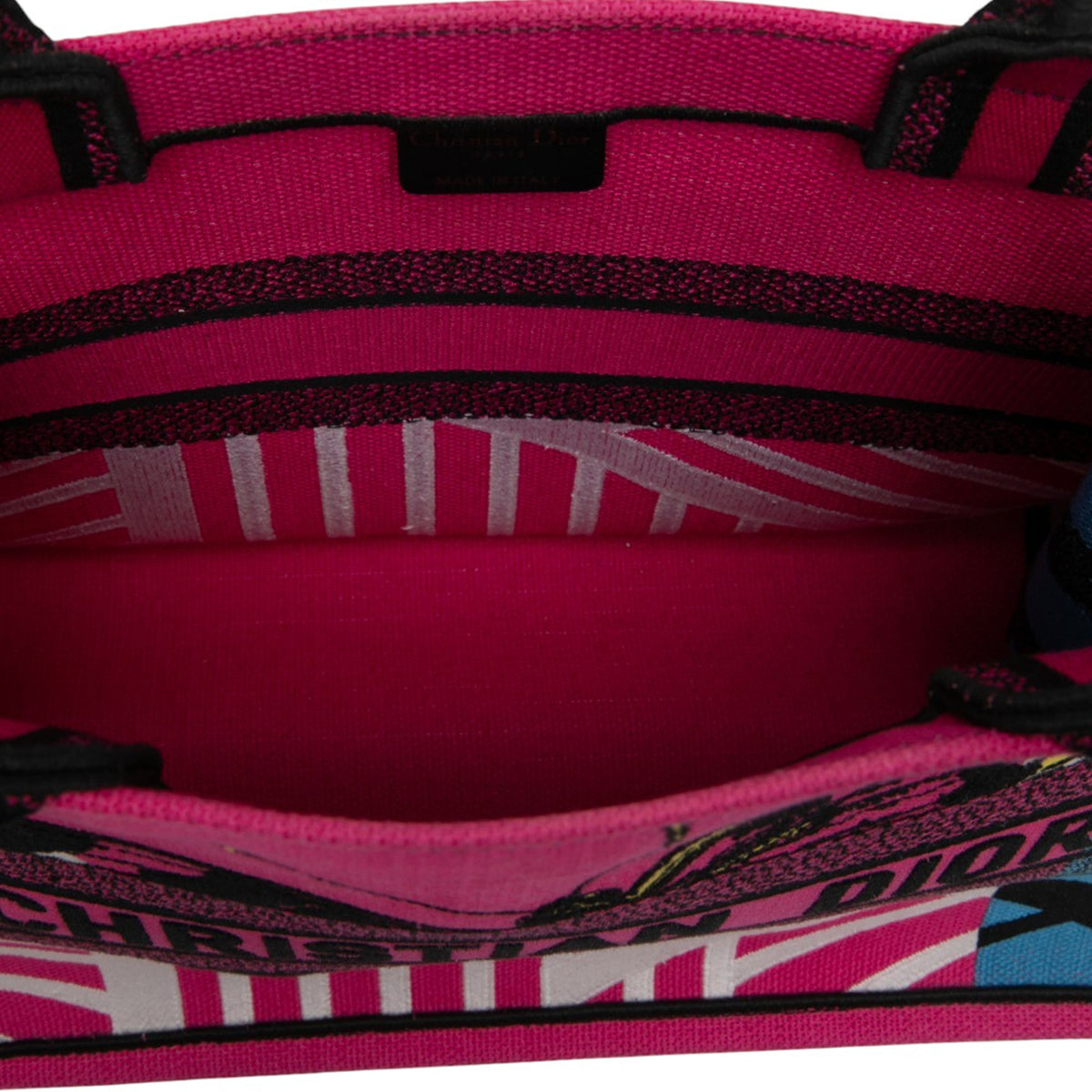 Dior Medium Embroidered Canvas Butterfly D Jungle Pop Book Tote — Pink