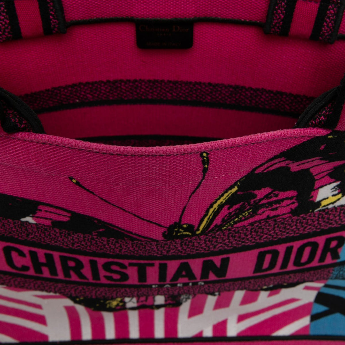 Dior Medium Embroidered Canvas Butterfly D Jungle Pop Book Tote — Pink