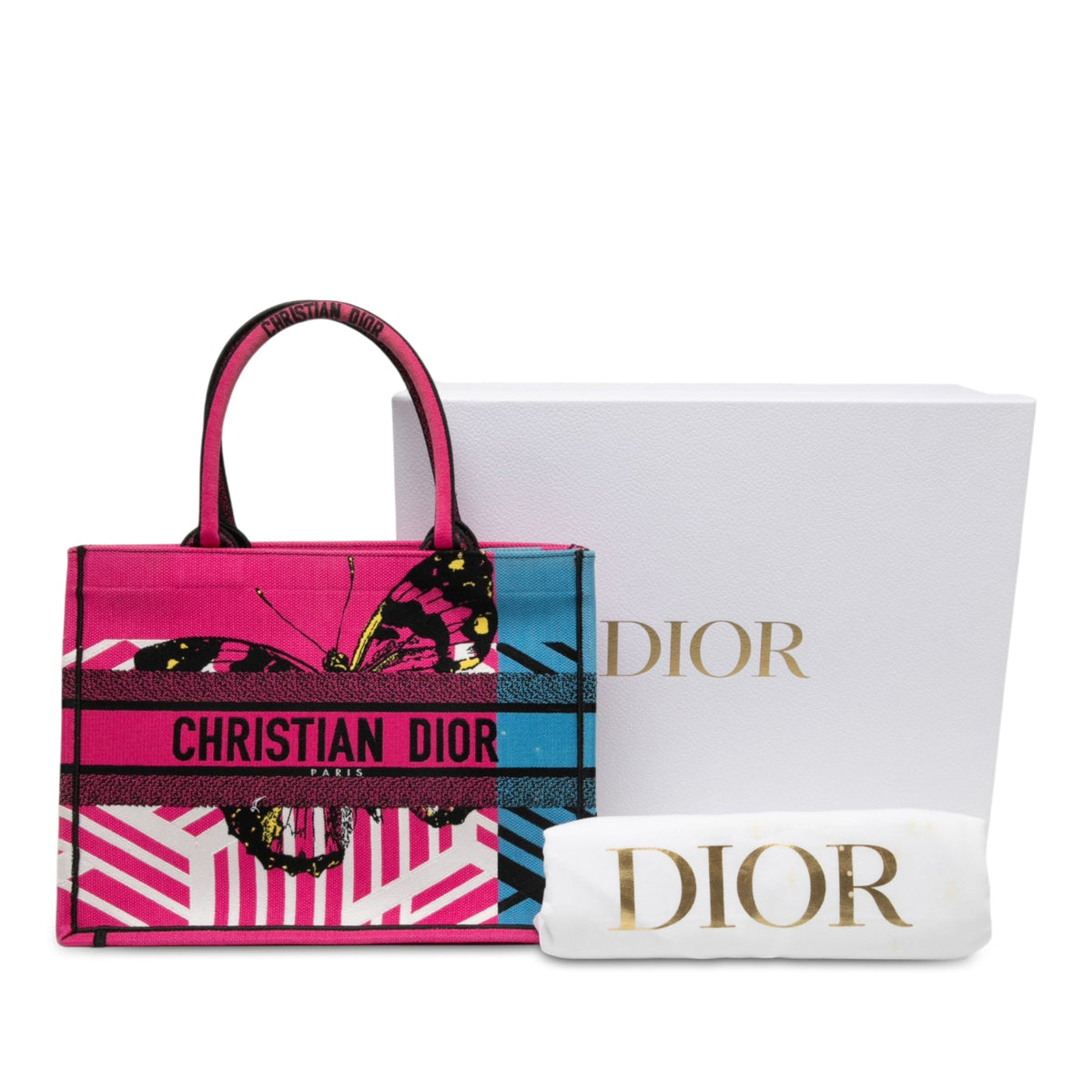 Dior Medium Embroidered Canvas Butterfly D Jungle Pop Book Tote — Pink