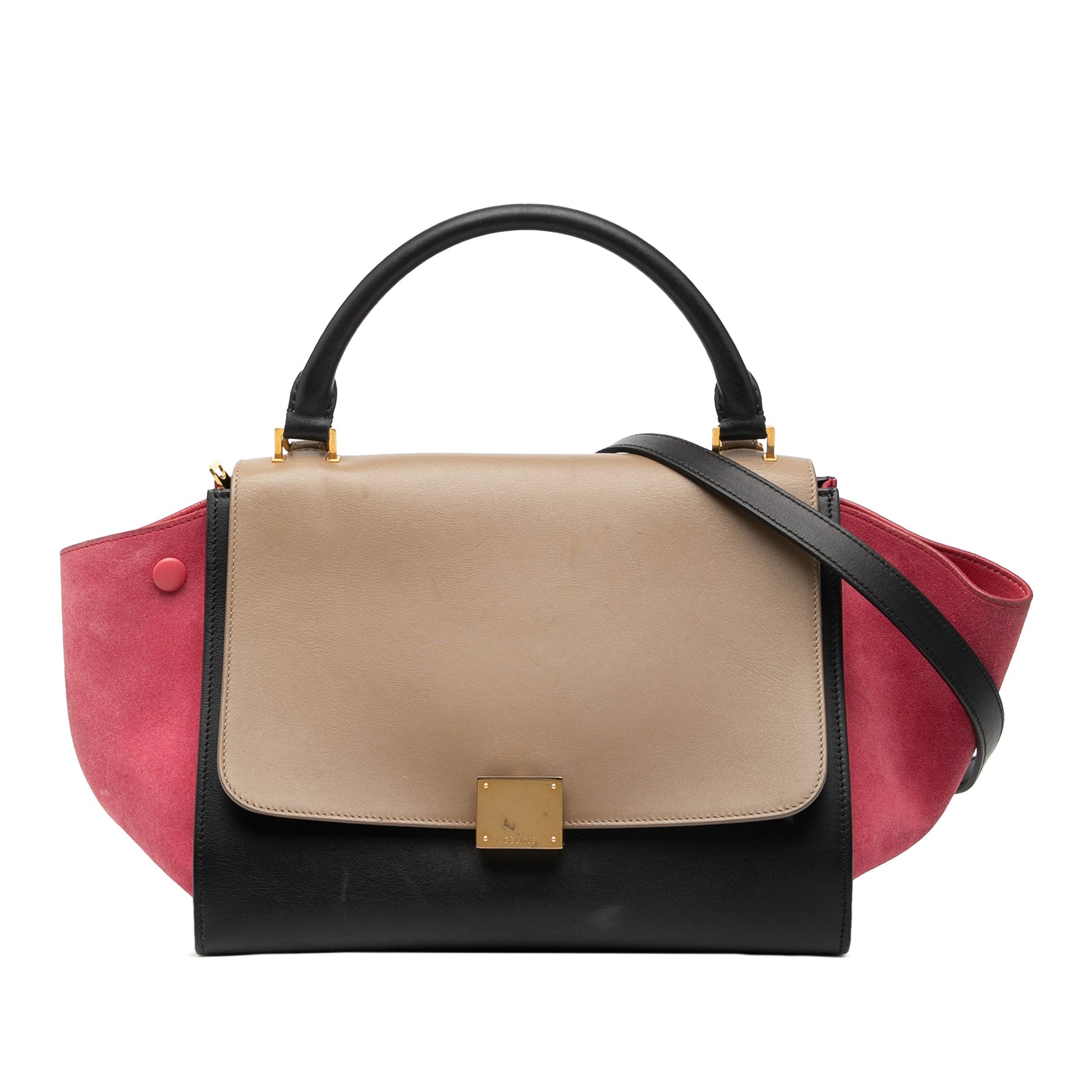 Celine Small Tricolor Calfskin and Suede Trapeze Satchel