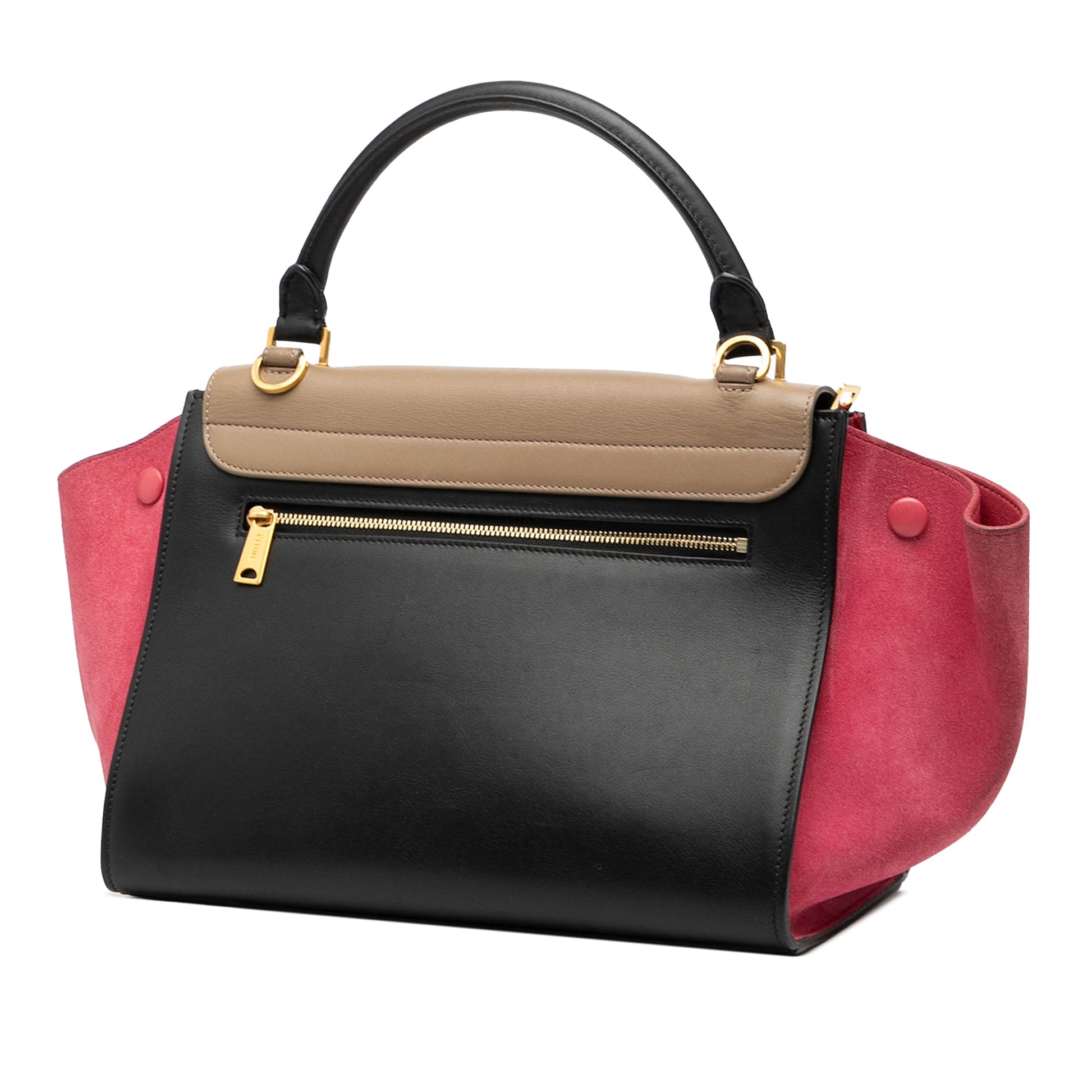Celine Small Tricolor Calfskin and Suede Trapeze Satchel