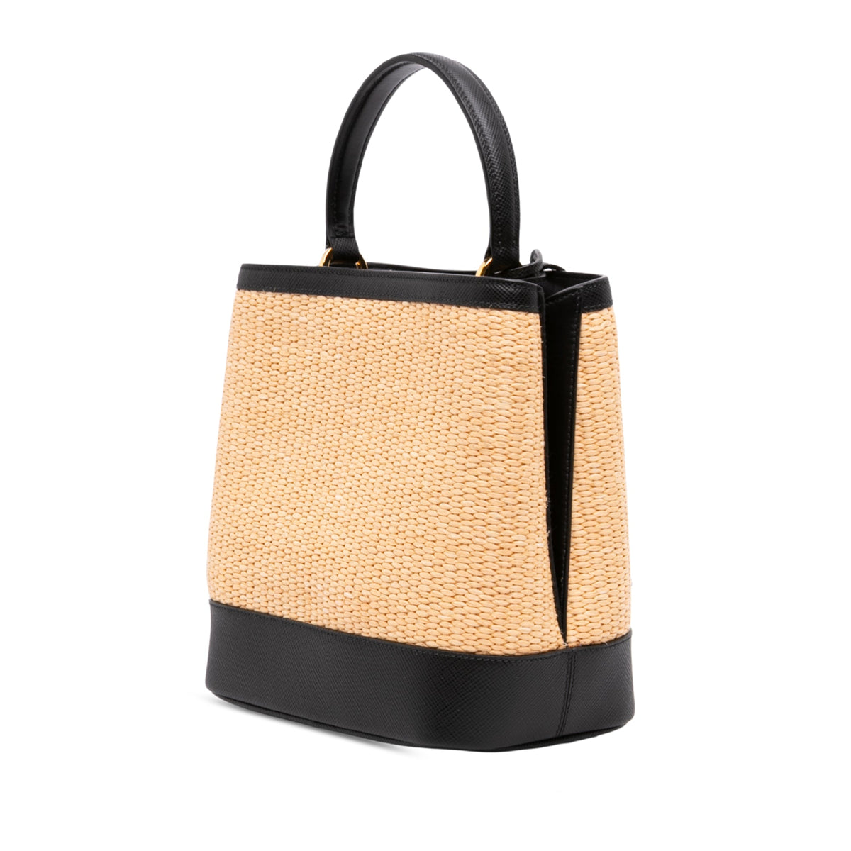 Prada Medium Saffiano Trimmed Paglia Panier Bag