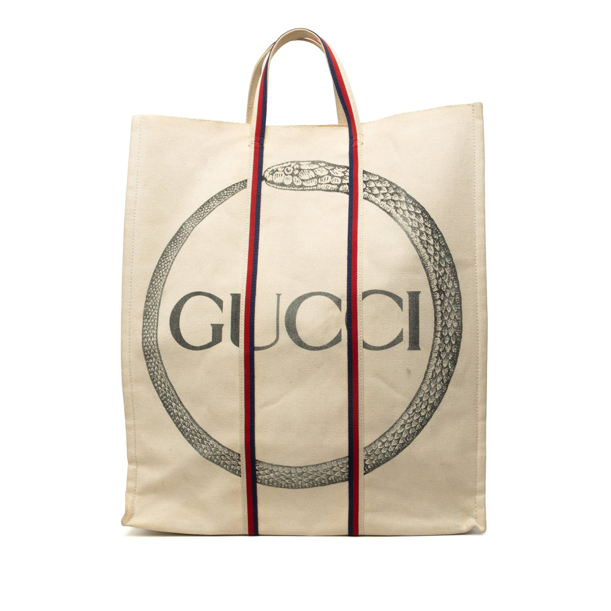 Gucci Canvas Ouroboros Vertical Tote — Beige