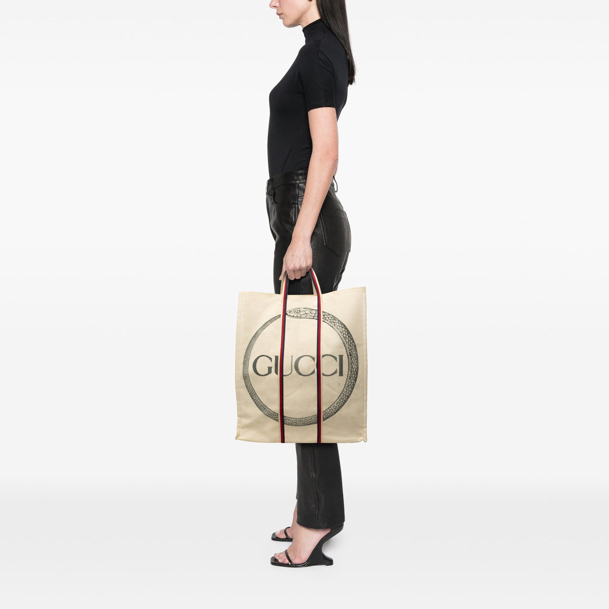 Gucci Canvas Ouroboros Vertical Tote — Beige