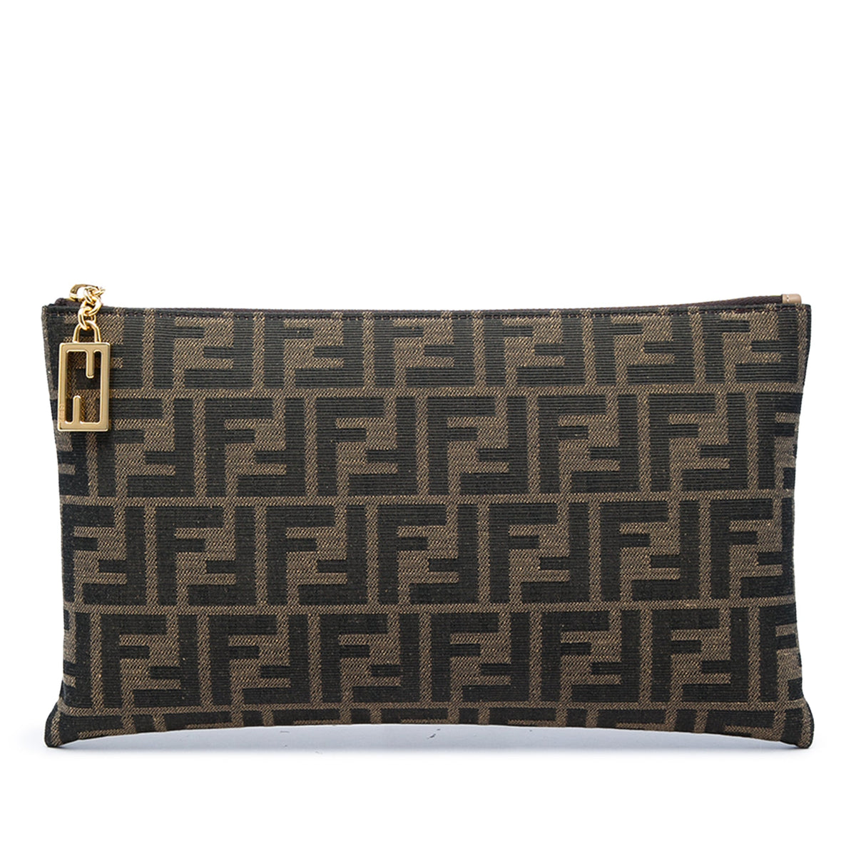 Fendi Medium FF Jacquard Flat Baguette Pouch — Brown