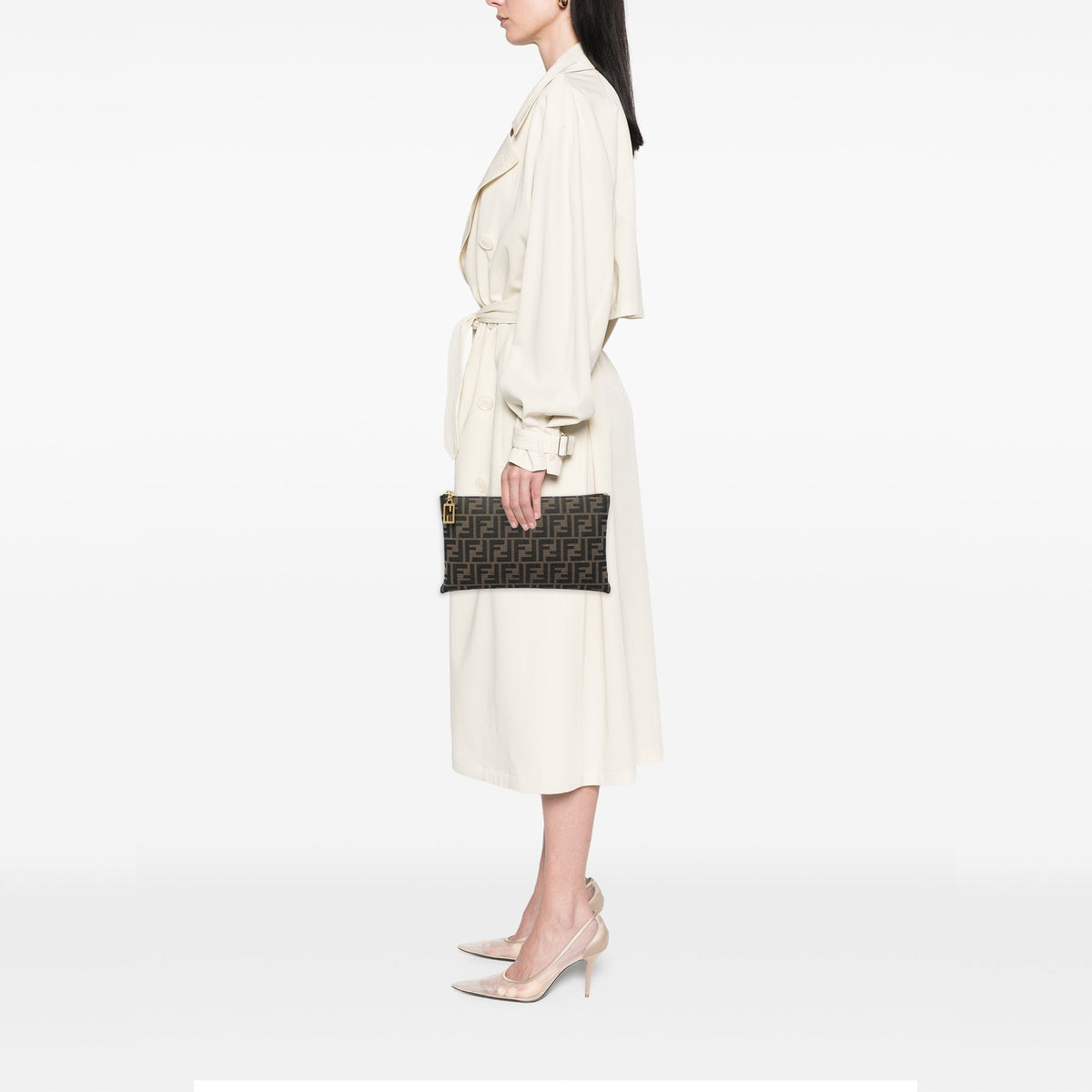 Fendi Medium FF Jacquard Flat Baguette Pouch — Brown