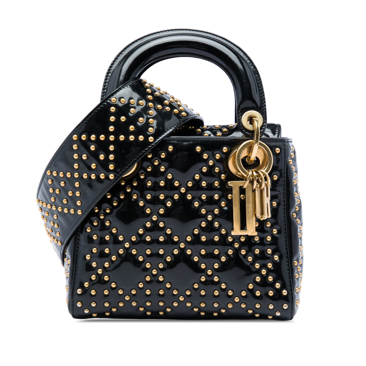 Dior Mini Patent Cannage Studded Supple Lady Dior — Black