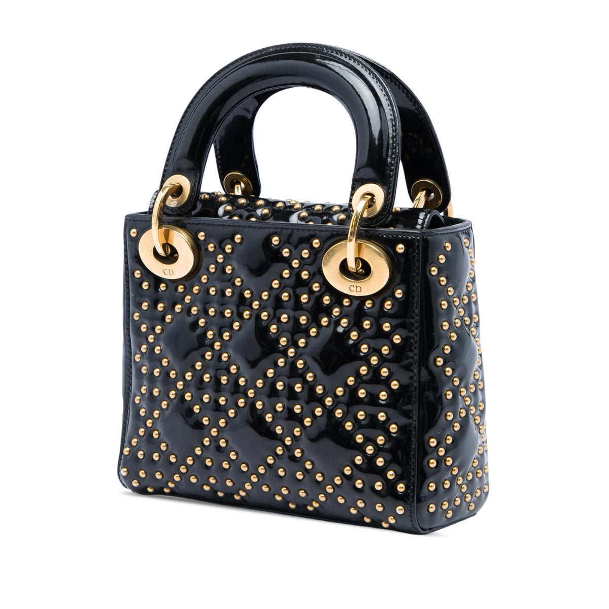 Dior Mini Patent Cannage Studded Supple Lady Dior — Black