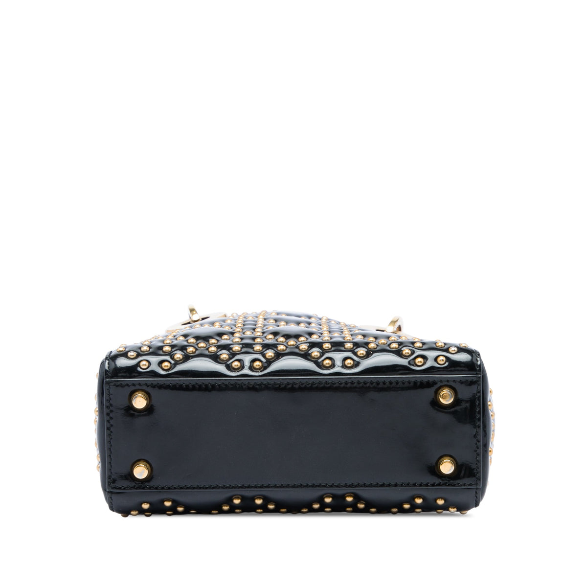 Dior Mini Patent Cannage Studded Supple Lady Dior — Black