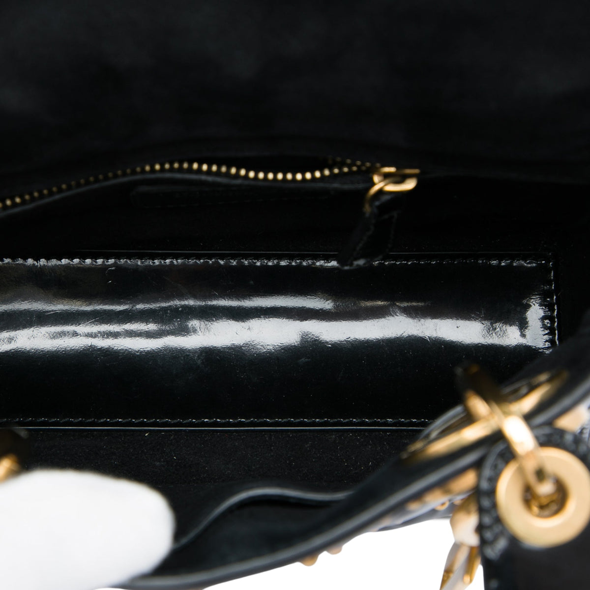 Dior Mini Patent Cannage Studded Supple Lady Dior — Black