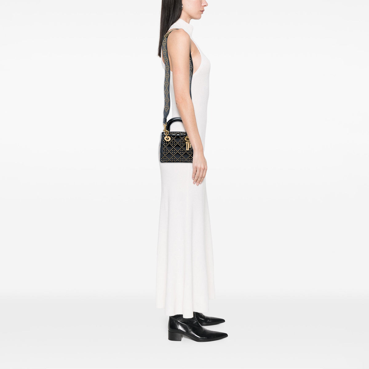 Dior Mini Patent Cannage Studded Supple Lady Dior — Black