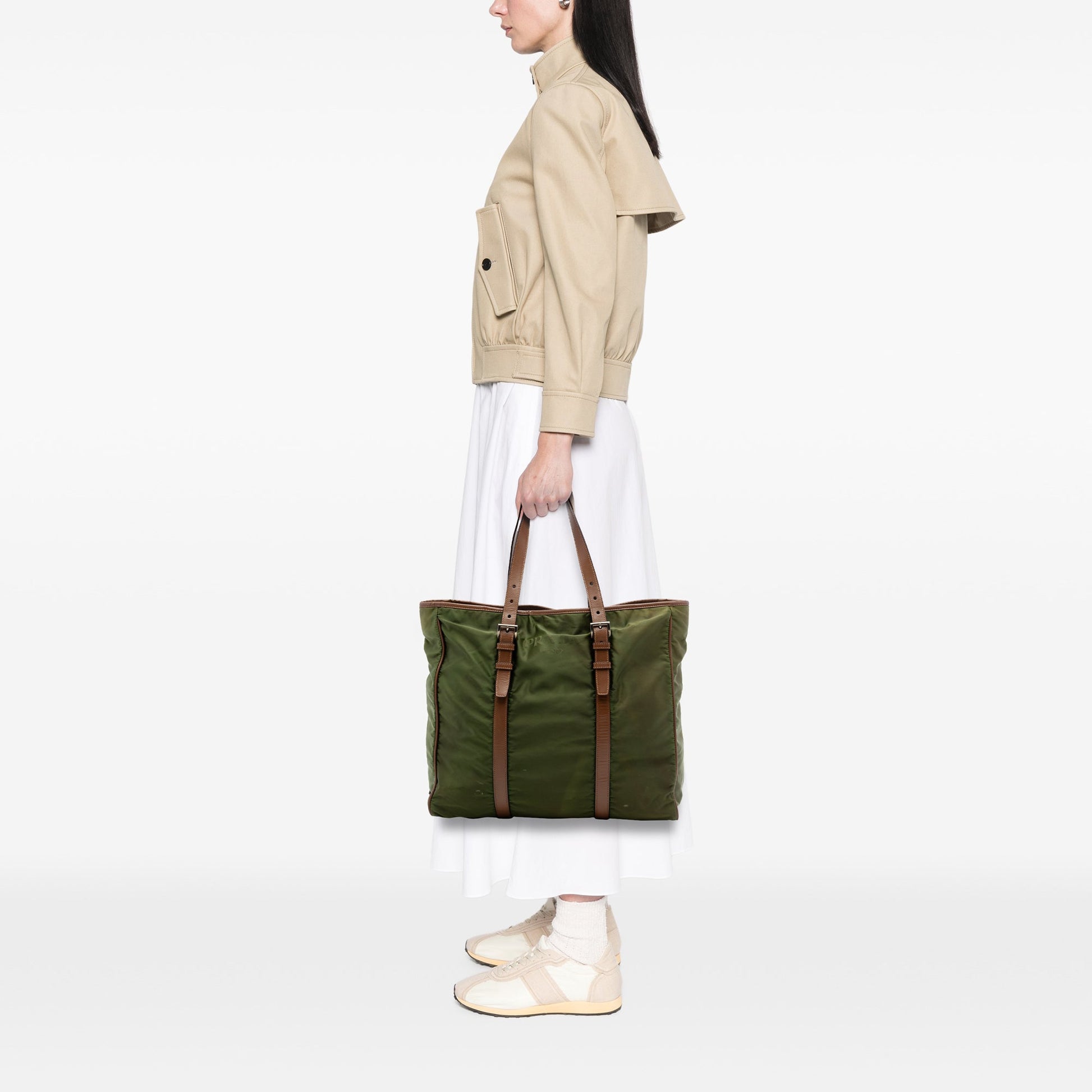 Prada Leather Trimmed Tessuto Tote