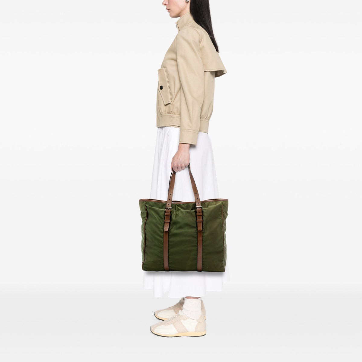 Prada Leather Trimmed Tessuto Tote