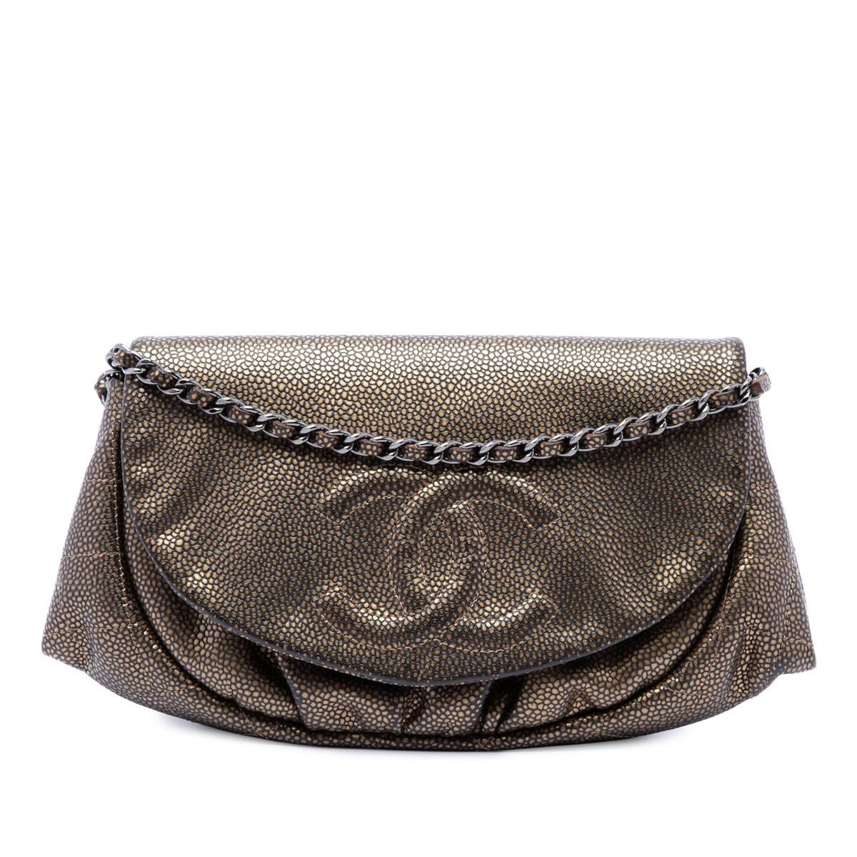 Chanel CC Metallic Caviar Half Moon Wallet on Chain