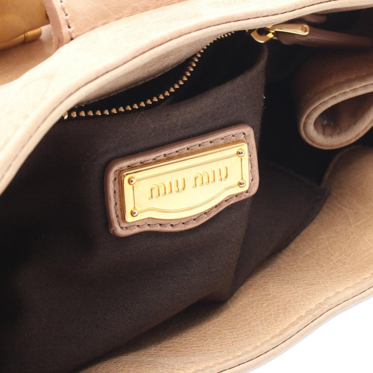 Miu Miu Leather Satchel — Beige