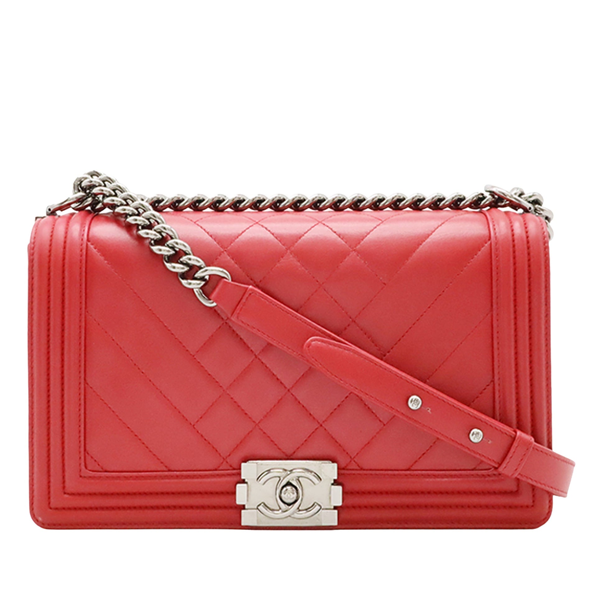 Chanel Medium Chevron and Diamond Quilted Lambskin Boy Flap