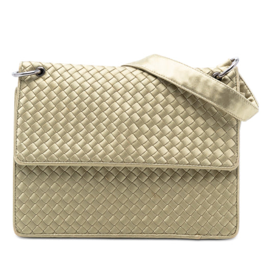 Bottega Veneta Satin Intrecciato Flap Shoulder Bag