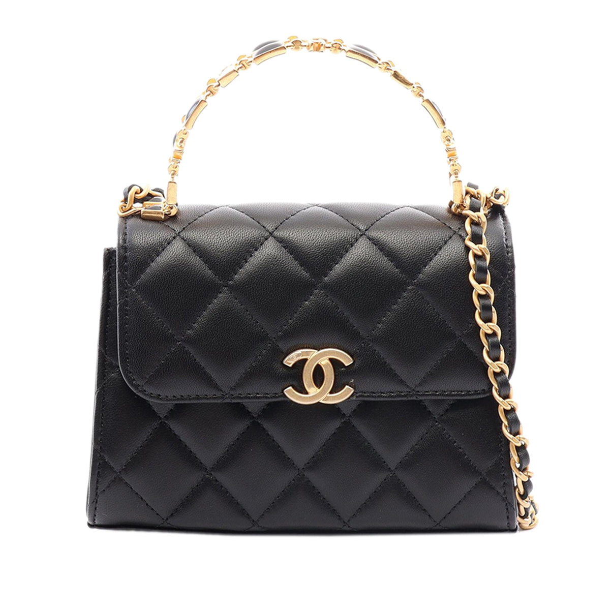 Chanel Mini CC Quilted Lambskin Enamel Top Handle Bag — Black