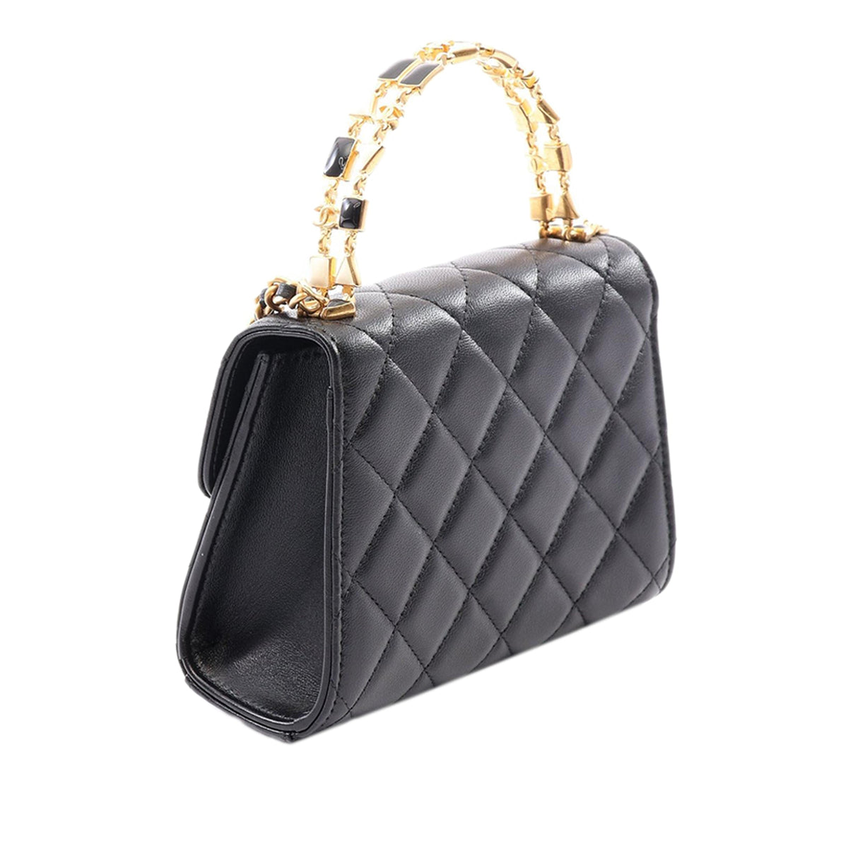 Chanel Mini CC Quilted Lambskin Enamel Top Handle Bag — Black