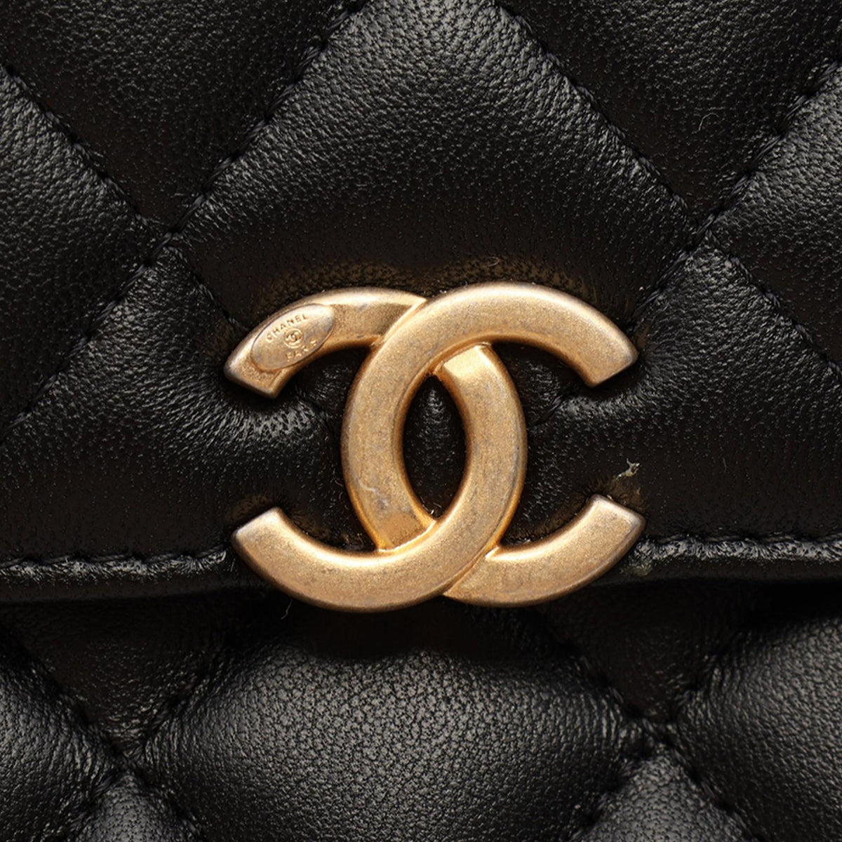Chanel Mini CC Quilted Lambskin Enamel Top Handle Bag — Black