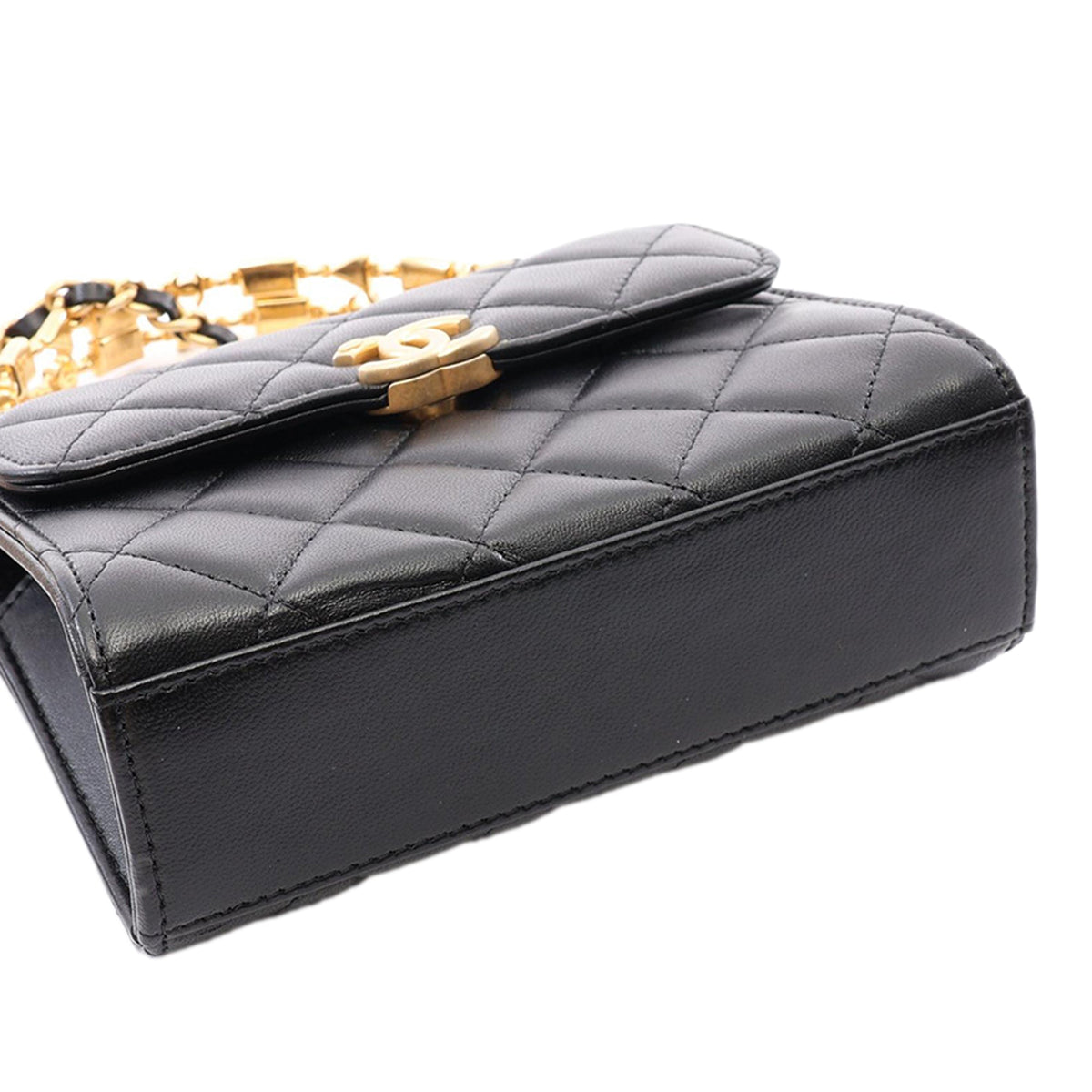 Chanel Mini CC Quilted Lambskin Enamel Top Handle Bag — Black