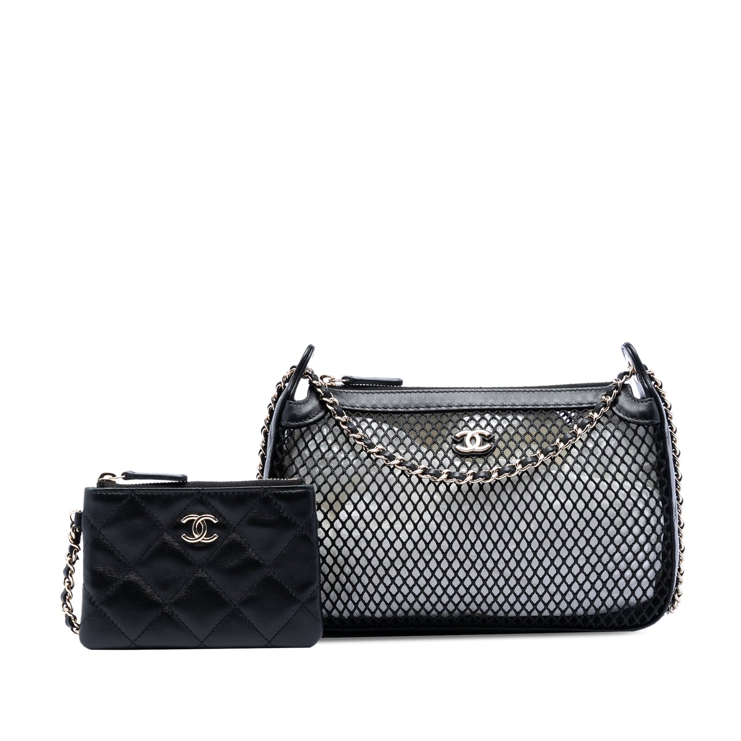 Chanel CC Mesh and Shiny Lambskin Clutch with Chain