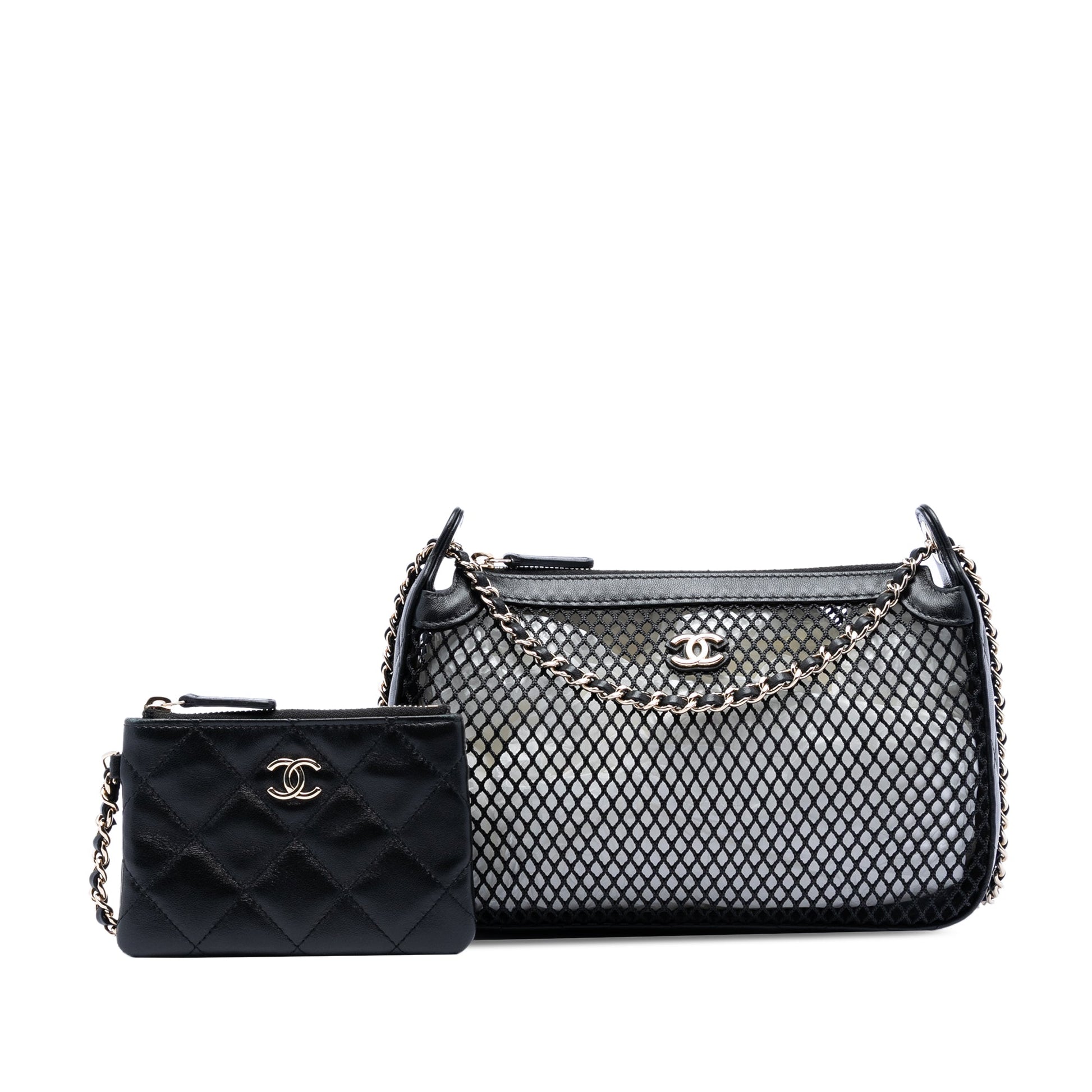 Chanel CC Mesh and Shiny Lambskin Clutch with Chain