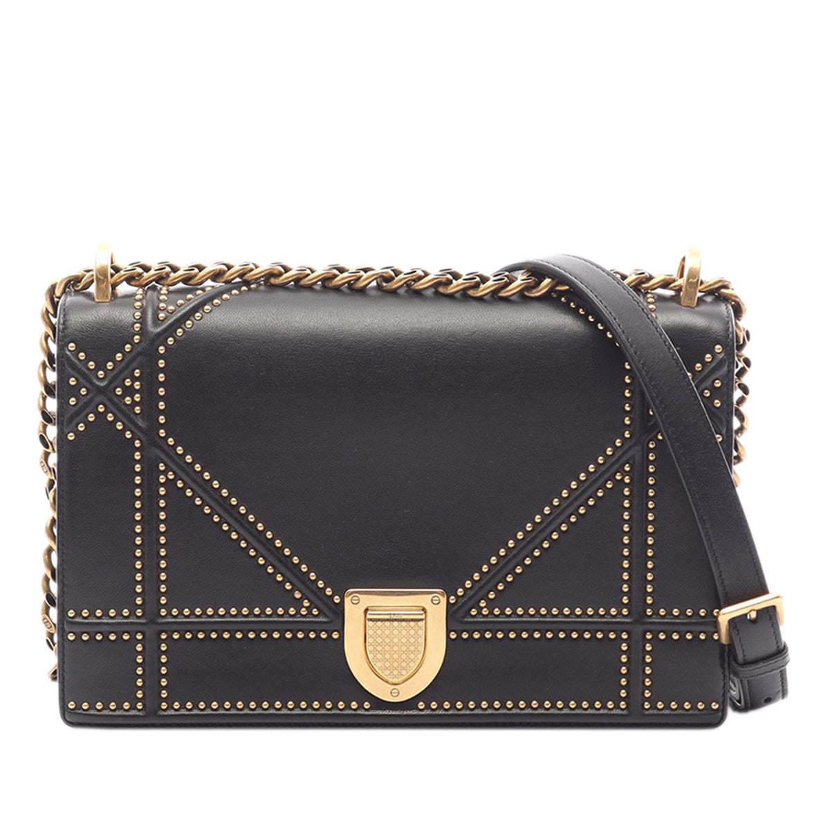 Dior Medium Studded Lambskin Diorama Flap — Black
