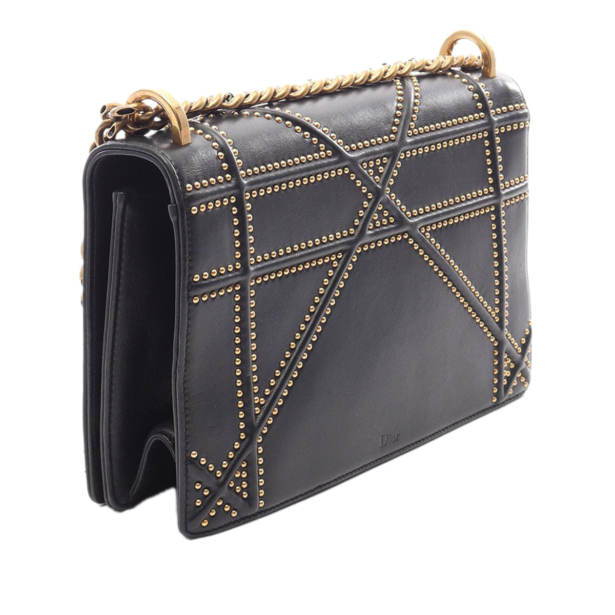 Dior Medium Studded Lambskin Diorama Flap — Black