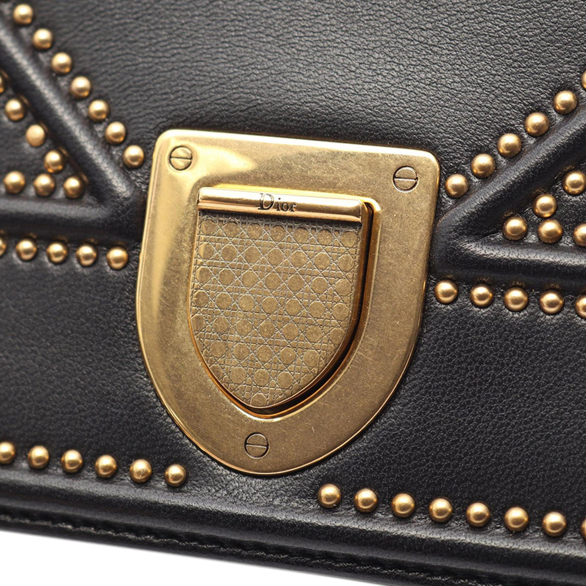 Dior Medium Studded Lambskin Diorama Flap — Black