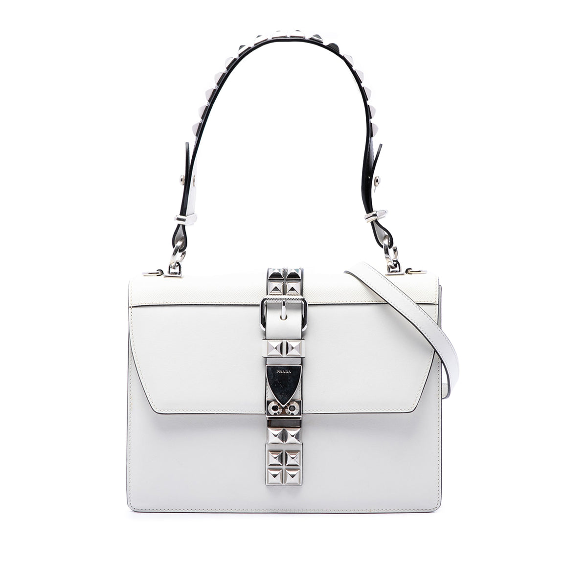 Prada City Calf and Saffiano Studded Elektra Satchel