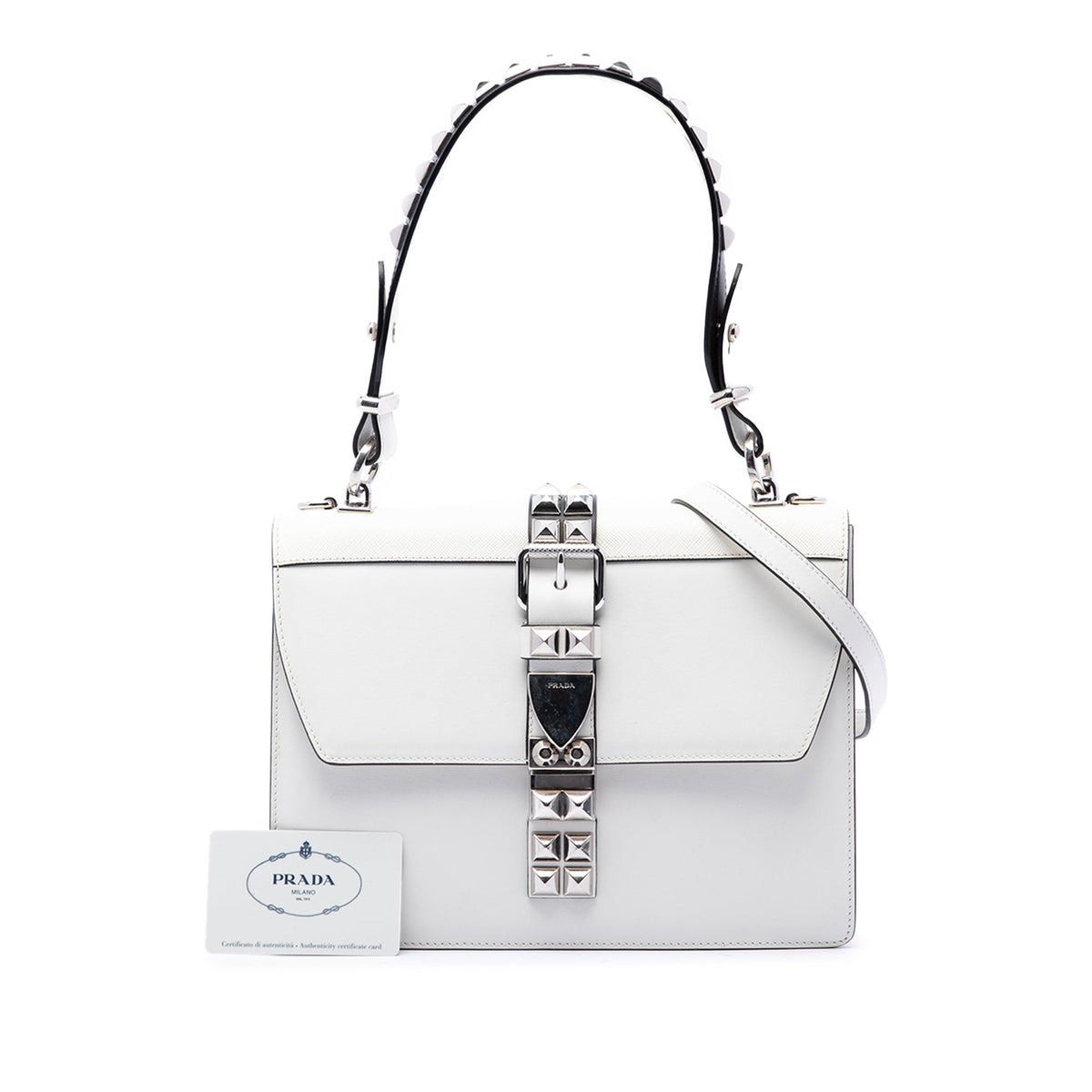 Prada City Calf and Saffiano Studded Elektra Satchel