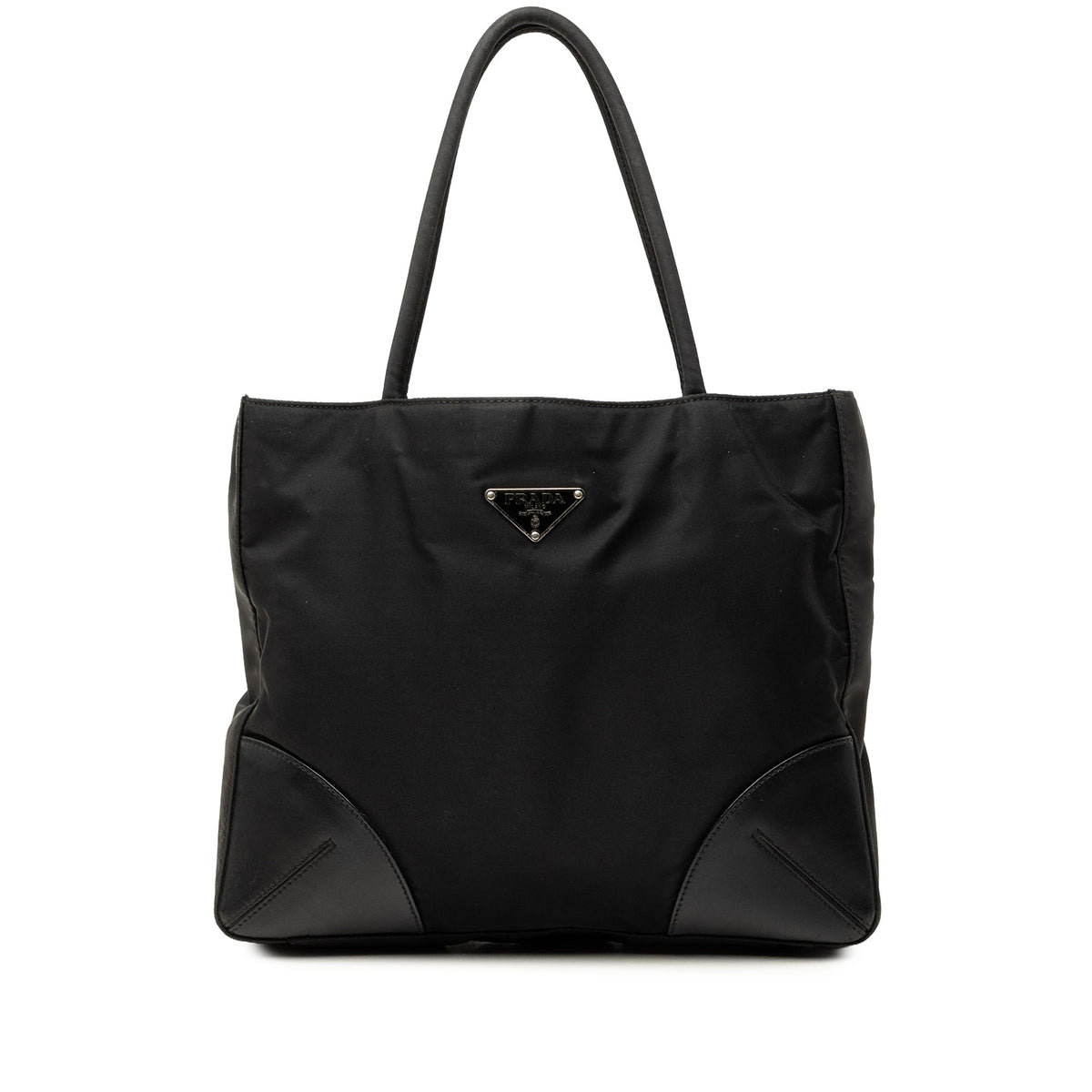 Prada Vitello Trimmed Tessuto Tote — Black