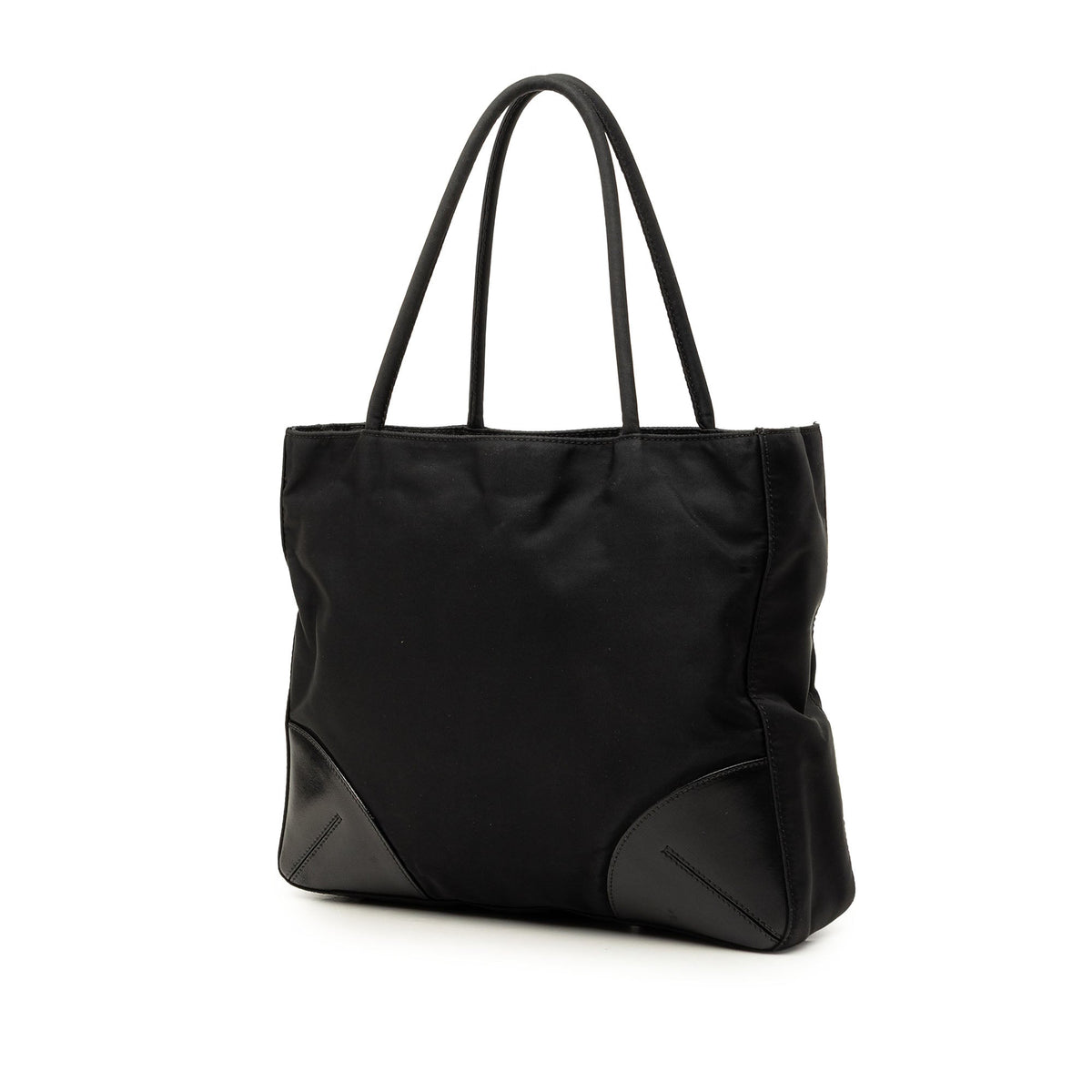 Prada Vitello Trimmed Tessuto Tote — Black