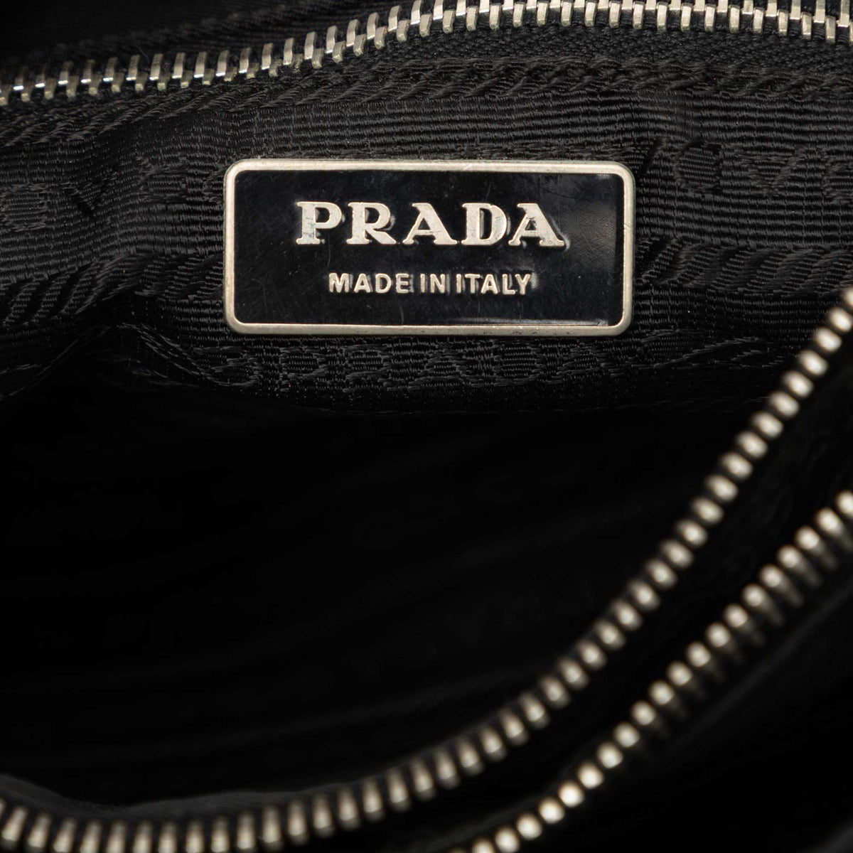 Prada Vitello Trimmed Tessuto Tote — Black