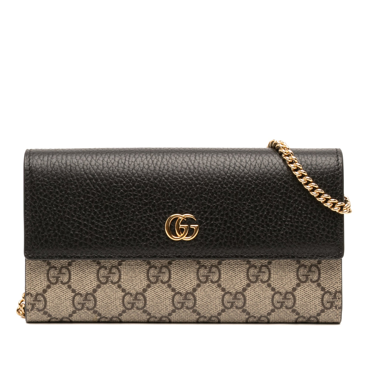 Gucci Bicolor GG Marmont Calfskin and GG Supreme Wallet on Chain