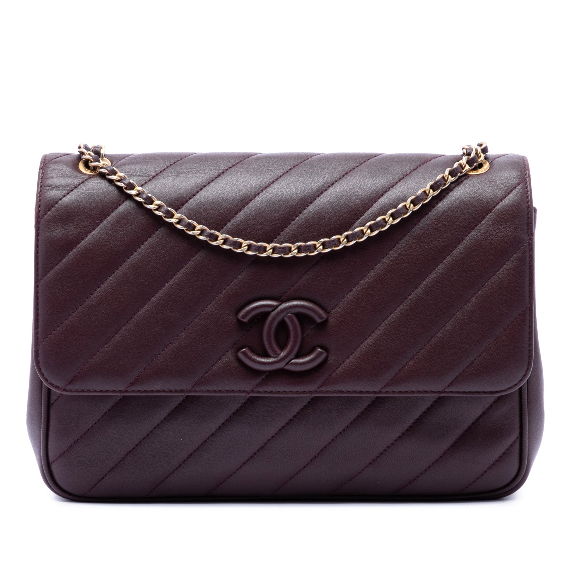 Chanel Diagonal Quilted Lambskin CC Signature Flap