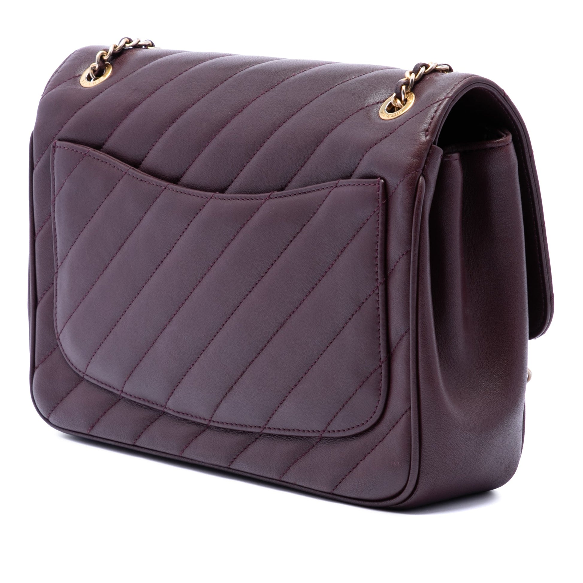 Chanel Diagonal Quilted Lambskin CC Signature Flap