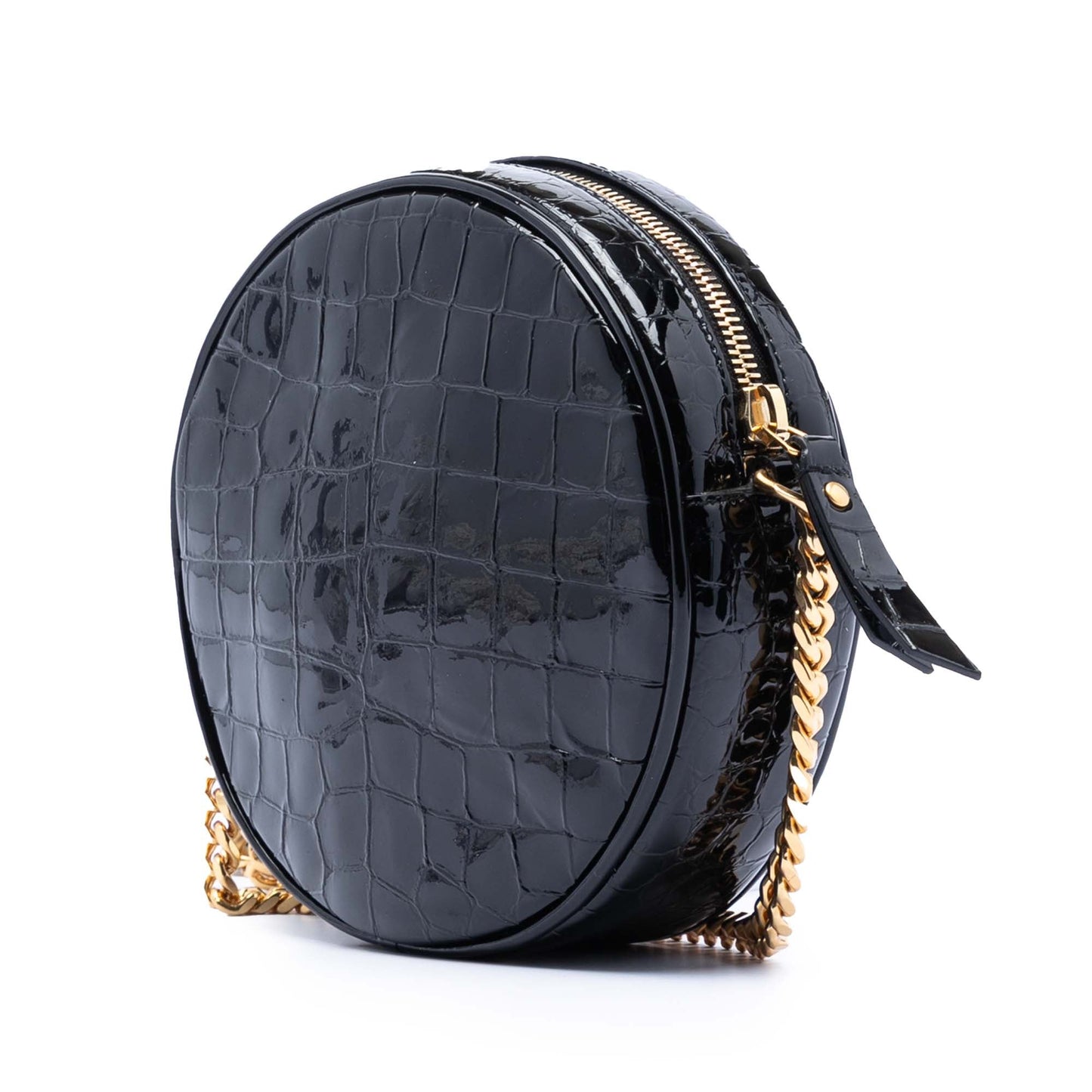 Saint Laurent Croc Embossed Patent Round Vinyle Camera Bag