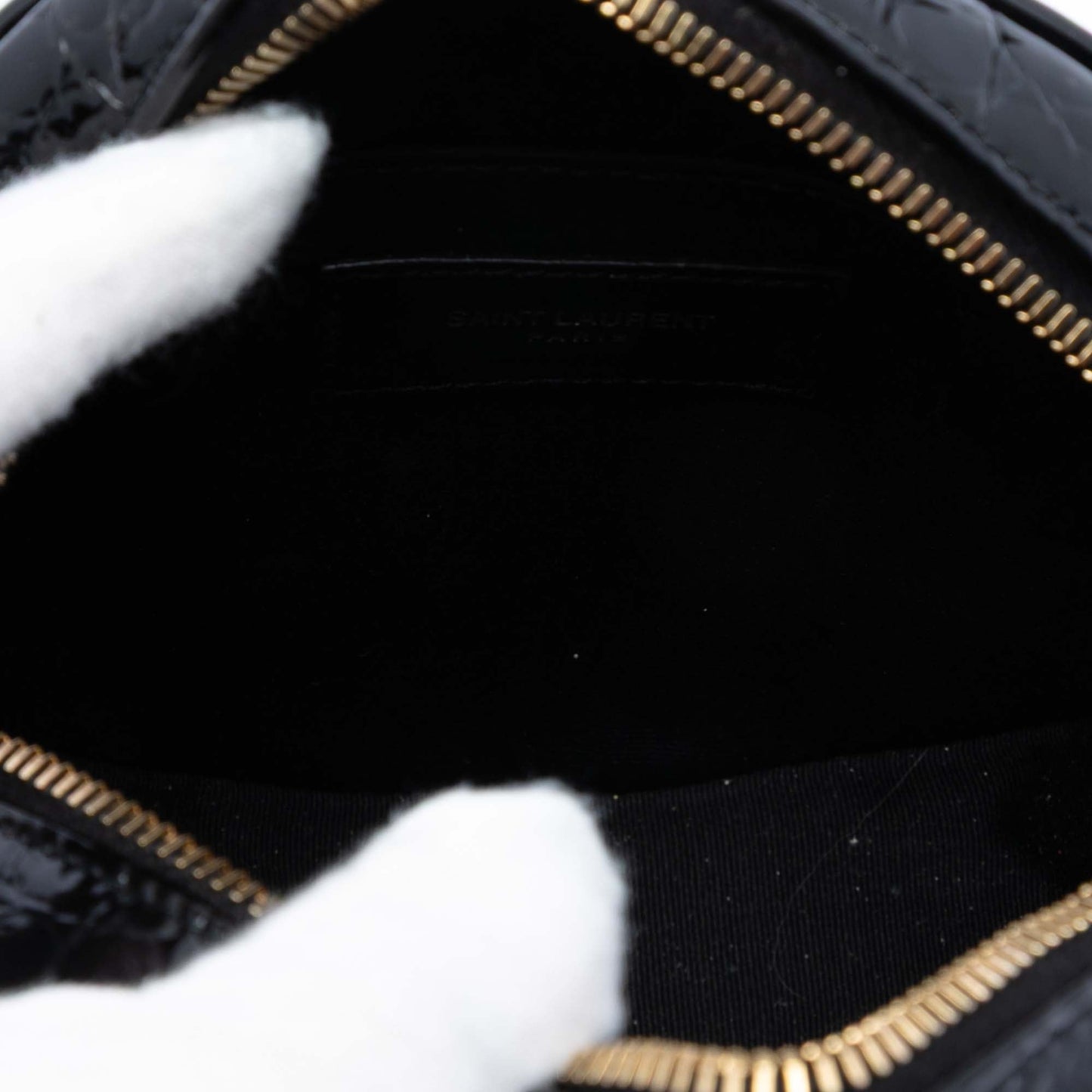Saint Laurent Croc Embossed Patent Round Vinyle Camera Bag