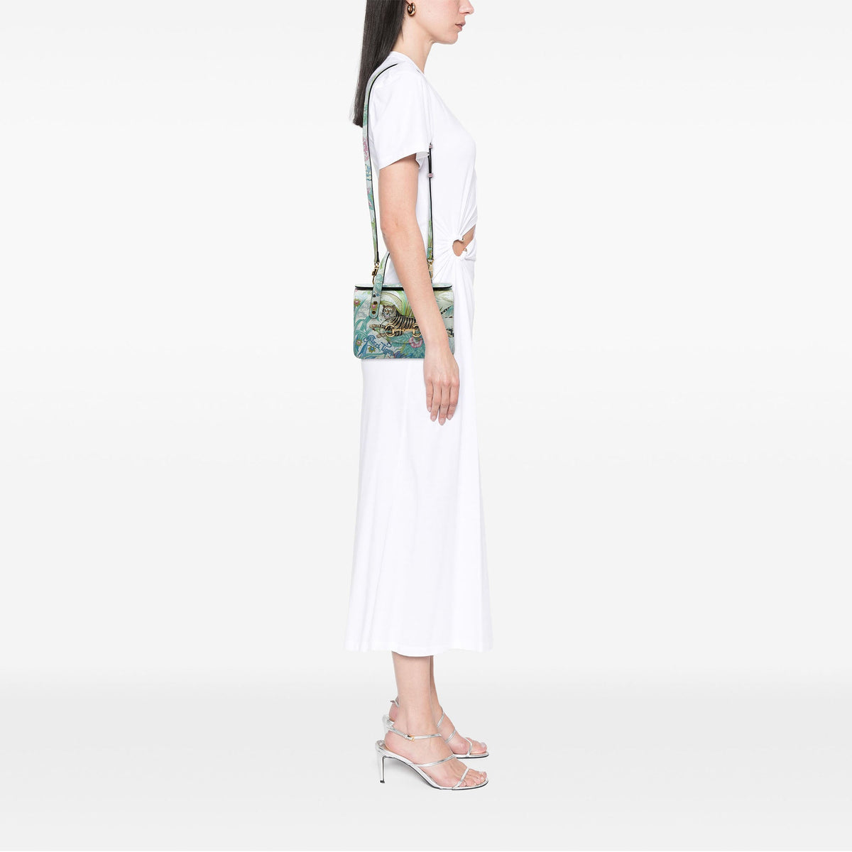 Gucci New Shangai Mini Calfskin Tiger Horsebit 1955 Foldover Top Handle Bag — White
