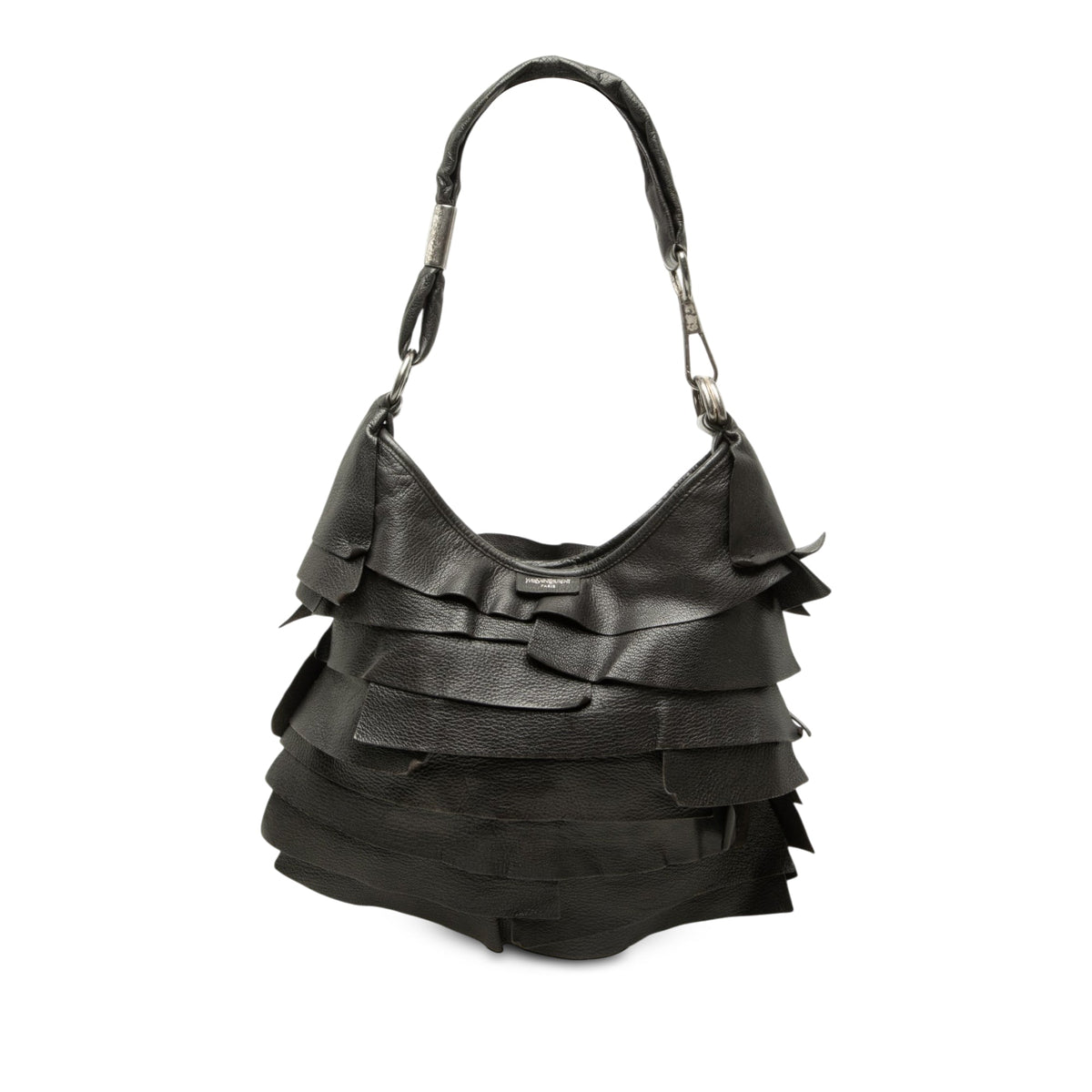 Saint Laurent Small Ruffled Leather Saint Tropez Hobo — Black