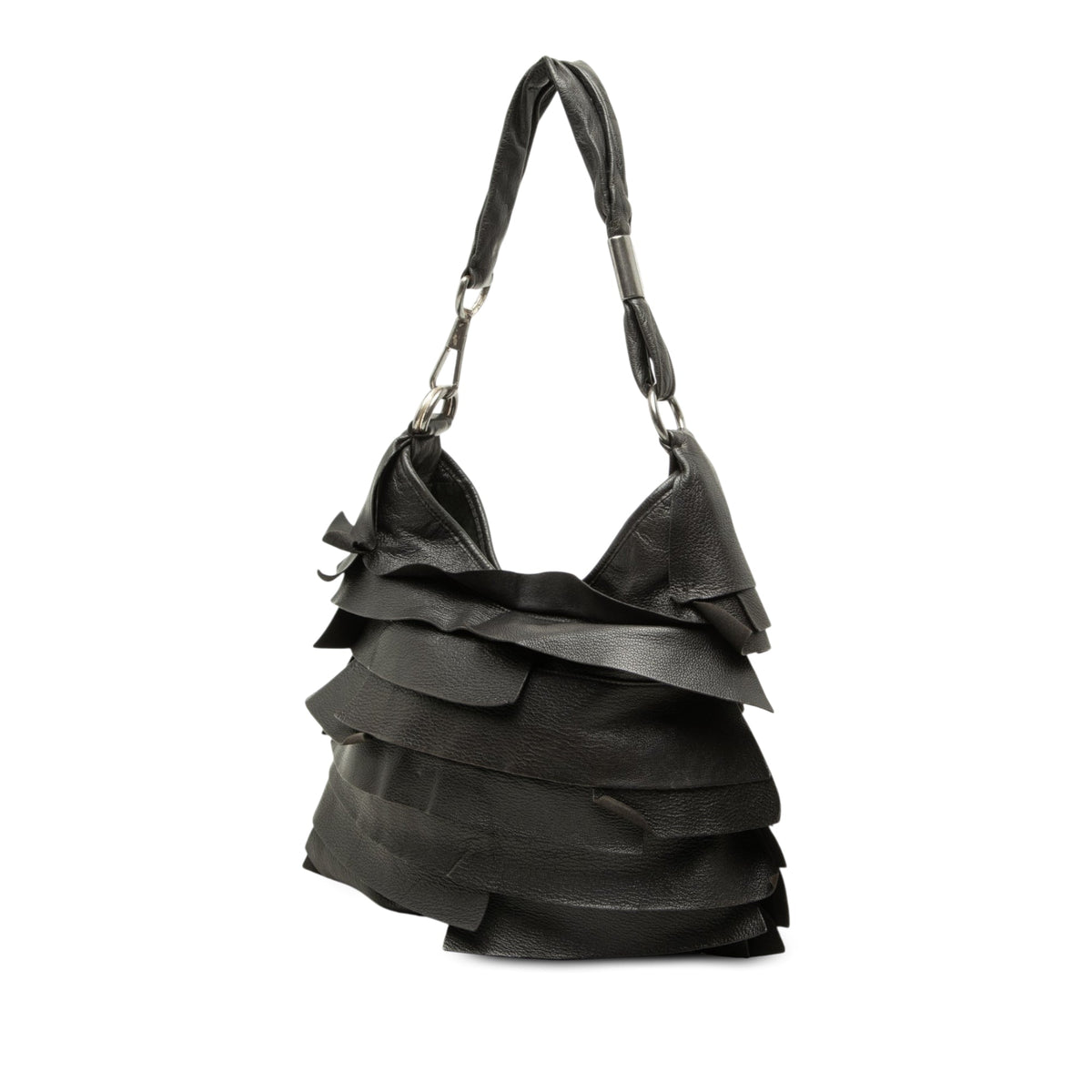 Saint Laurent Small Ruffled Leather Saint Tropez Hobo — Black