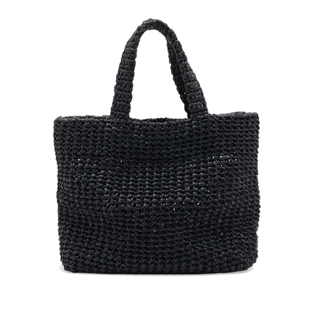 Prada Small Raffia Effect Crochet Embroidered Logo Tote