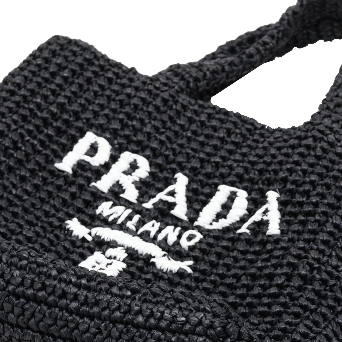 Prada Small Raffia Effect Crochet Embroidered Logo Tote