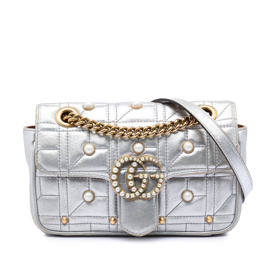 Gucci Small Pearly GG Marmont Pearl Studded Matelasse Leather Shoulder Bag