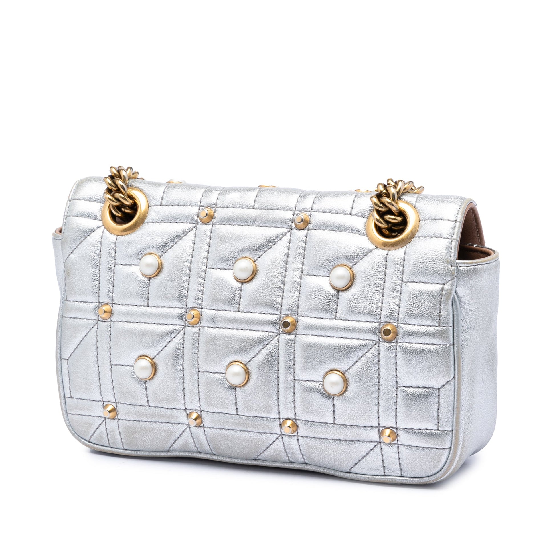 Gucci Small Pearly GG Marmont Pearl Studded Matelasse Leather Shoulder Bag