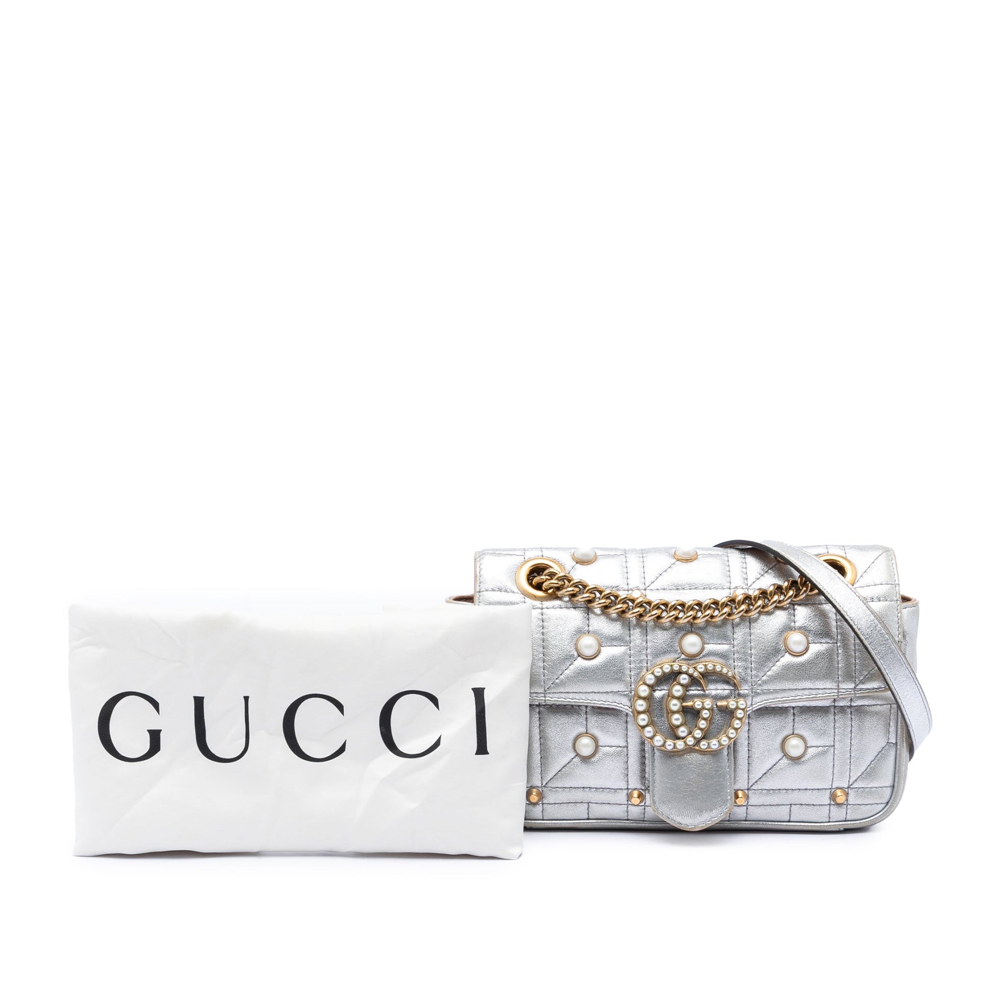 Gucci Small Pearly GG Marmont Pearl Studded Matelasse Leather Shoulder Bag
