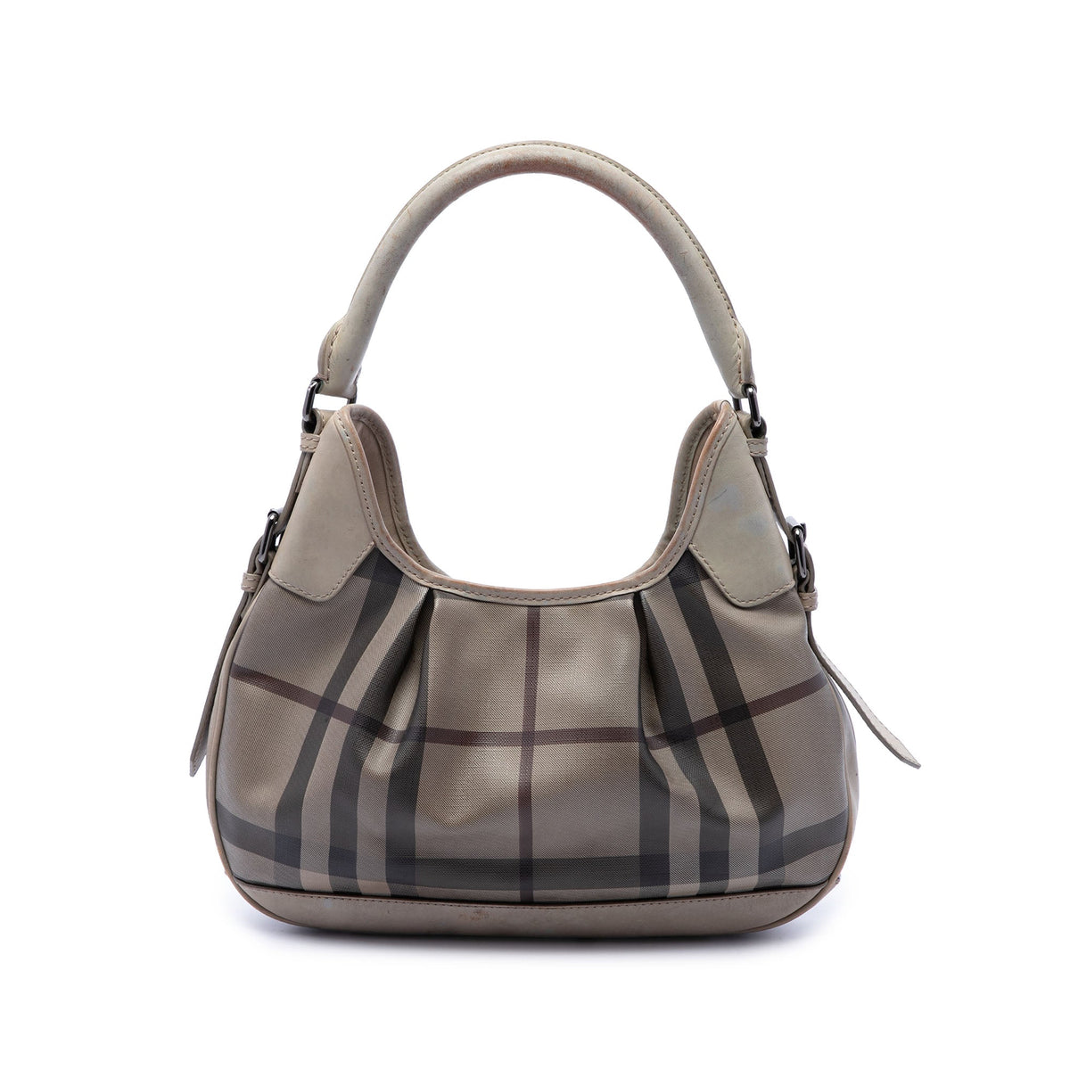 Burberry Smoke Check Coated Canvas Brooklyn Hobo — Gray