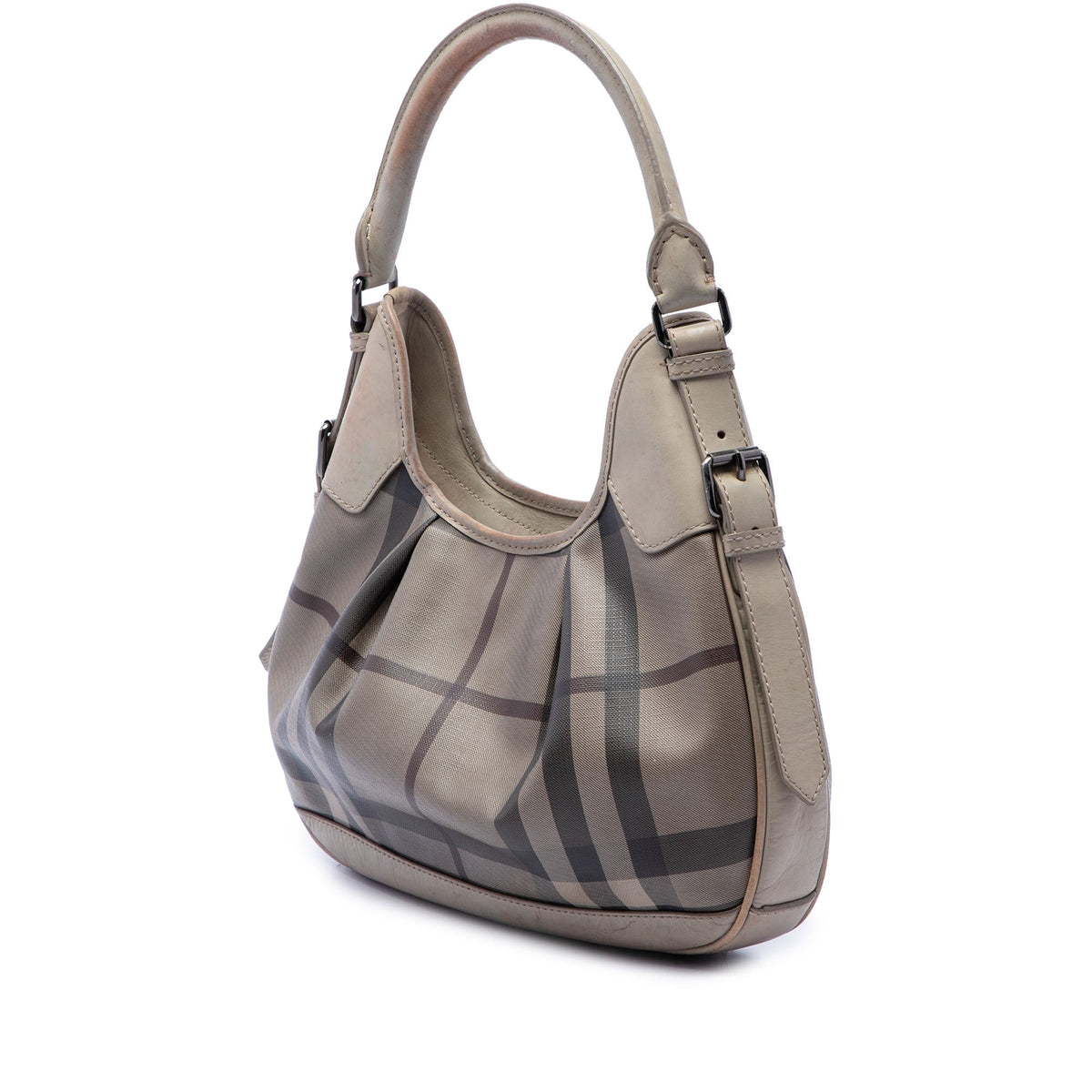 Burberry Smoke Check Coated Canvas Brooklyn Hobo — Gray